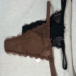 Victoria's Secret Lace Trim Panties - Black and Brown